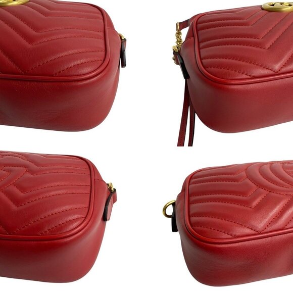 GUCCI Red Leather GG Marmont Shoulder Bag - Picture 7 of 9